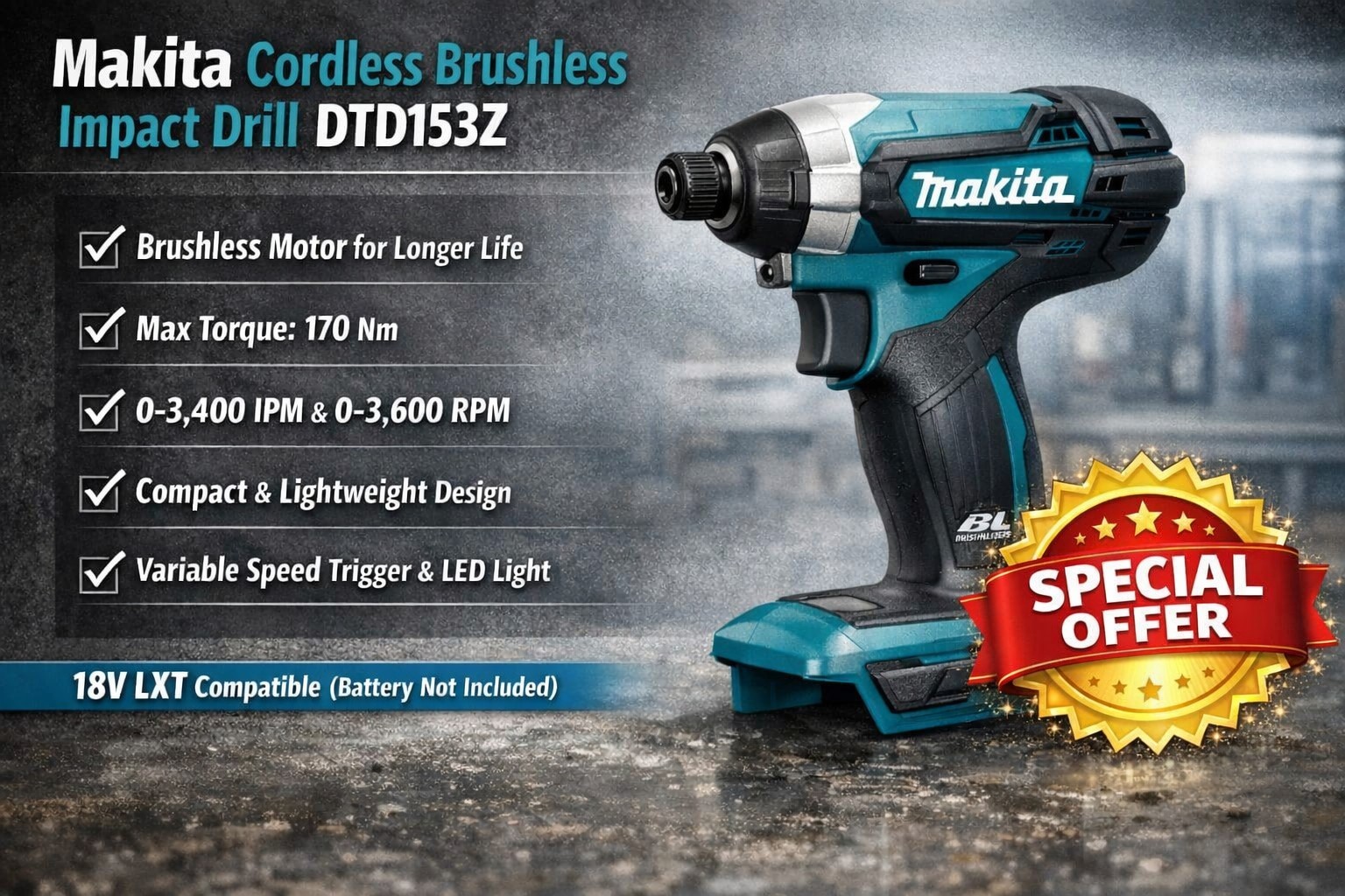 Makita DTD153Z Brushless Impact Driver 18V Bare Unit MAKDTD153Z - Image 4