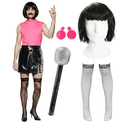 ILOVEFANCYDRESS Adults 80s Icon Costume Pink Top Black Skirt Wig Moustache Options Fancy Dress