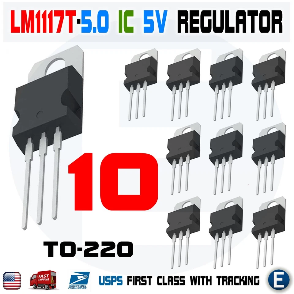 10pcs LM1117T-5.0 LM1117 LD1117 5.0V TO-220 Voltage Regulator 0.8A 5V - Image 1 of 4