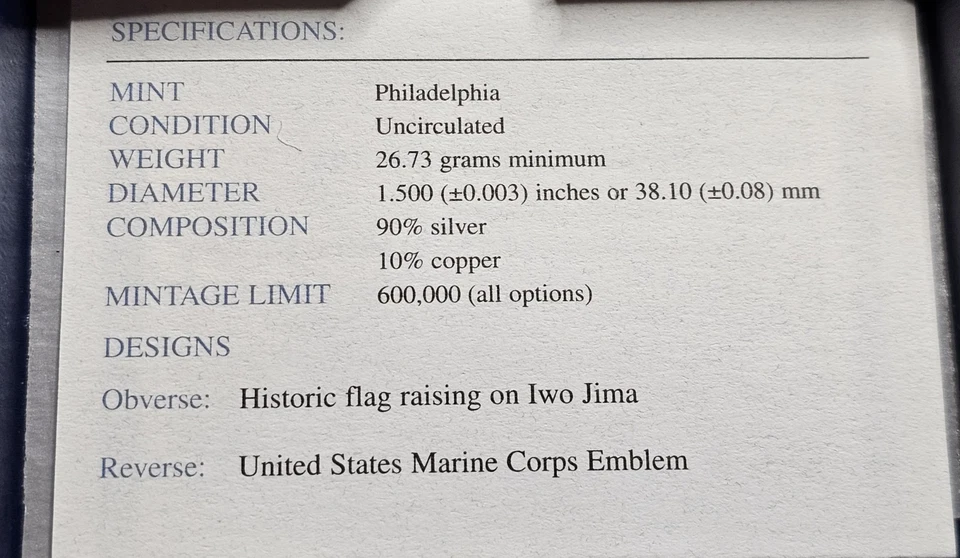 A Marine Corps 230th Anniversary Silver Dollar 2005 P Uncirculated OGP COA  - Image 4 of 4