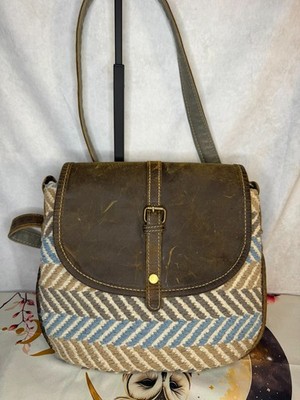 Myra Bag Multicolor Cotton Chevron Pattern Leather Flap Crossbody Bag
