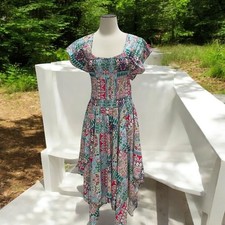 NWT Shore Drive Boho Floral Patchwork Handkerchief Hem Dress Festival Beachy