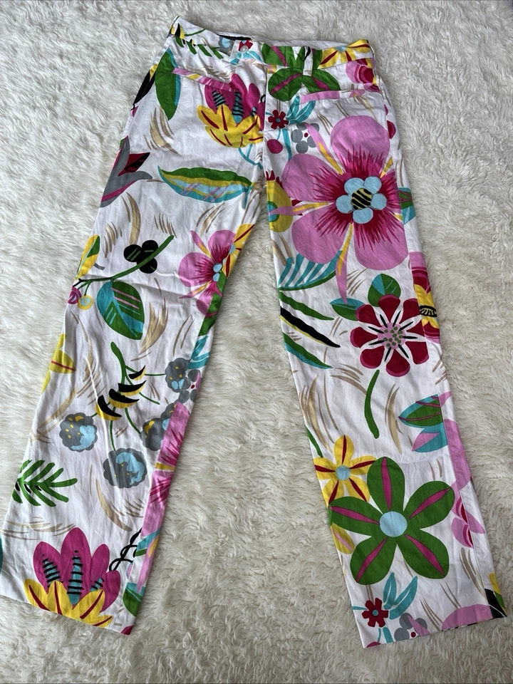 1999 Gucci by Tom Ford Runway Ad Acid Flower White Print Cotton Pants Size 40