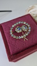 Vintage Iris Glass Flower brooch Art Deco VGC 1950's Aurora Borealis 