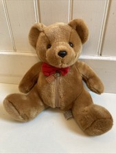 Vintage Russ Berrie 10  Zippered Brown Bear Red Bowtie Plush Stuffed Animal RARE