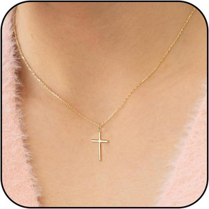Authentic Dainty Cross Necklace for Women 14K Gold Plated Cubic Zirconia Cross Necklaces f