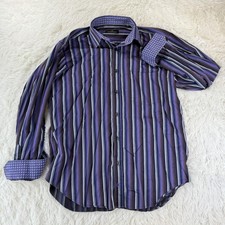 Bugatchi Uomo Purple Striped Button Dress Shirt Men's Large Career Preppy Fall