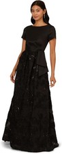 Adrianna Papell Womens Soutache Floral Combo Gown, 6,Black