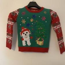 33 Degrees Girls Ugly Christmas Sweater Sz M 8 Dog Presents Tree