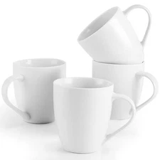 16 Oz White Coffee Mugs Set of 4 - Ceramic Dishwasher & Microwave Safe