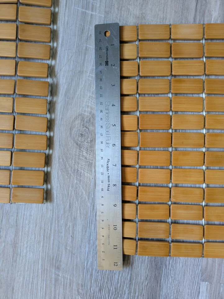 Set of 4 Wooden Bamboo Tile Placemats Brown Rectangular Table Mats - Image 4 of 4