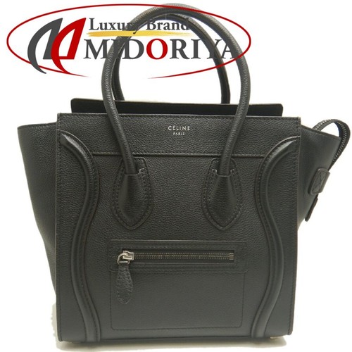 CELINE Luggage Micro Shopper Tote Leather Black Womens From Japan