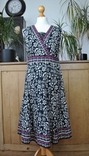 The Maine Black Floral Linen Blend Sleeveless V‑Neck Dress UK 12 Vintage Inspire