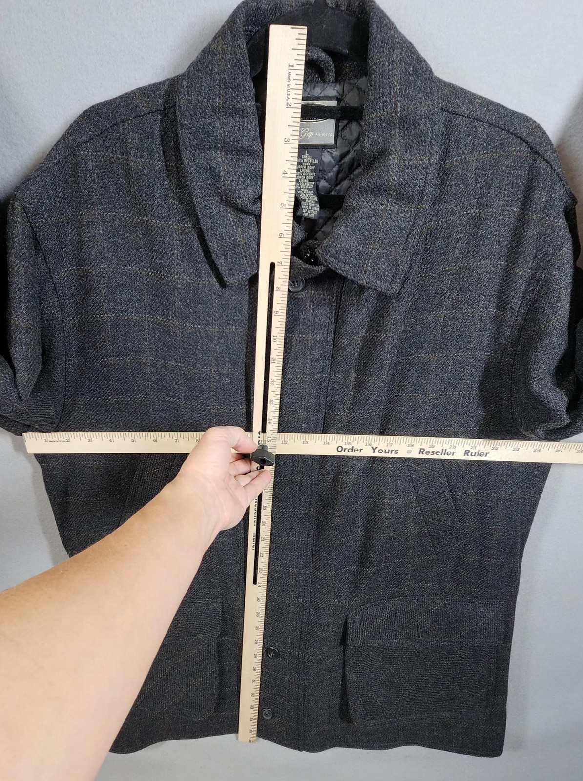 Men's Vintage Gray Plaid Wool Car Coat Jacket - Large, Quilted image 5