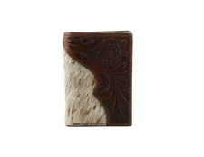 Nocona Western Wallet Mens Trifold Calf Hair Tooled Brown N5413302