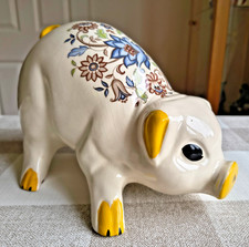 Vintage Ceramic Piggy Bank - Very Large With Floral Detail & Original Stopper