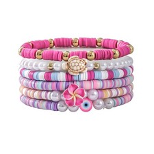 Lovely Heishi Bracelets Set Tropical Flower Colorful Soft Clay Bracelet She - 02