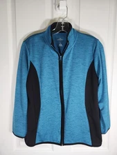St John's Bay Active Teal Black Quick-Dri Long SL Zip Track Sport Jacket S PL