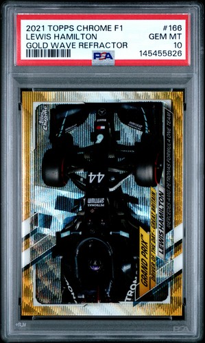 2021 TOPPS CHROME FORMULA 1 GOLD WAVE REFRACTOR #166 LEWIS HAMILTON 32/50 PSA 10