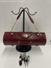 Picnic at Ascot Burgundy Embossed Faux Leather Wine Carrier and Wine Corks Set