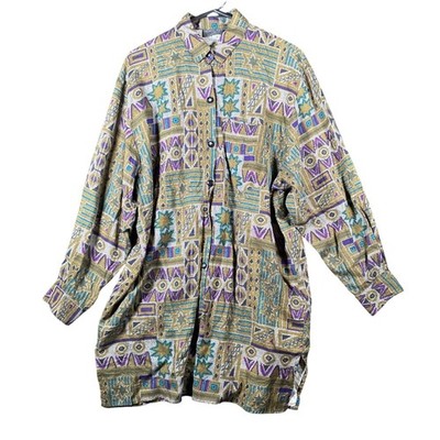 Vintage Renee Adams Limited Womens Blouse Multicolored Button Down USA Made XL