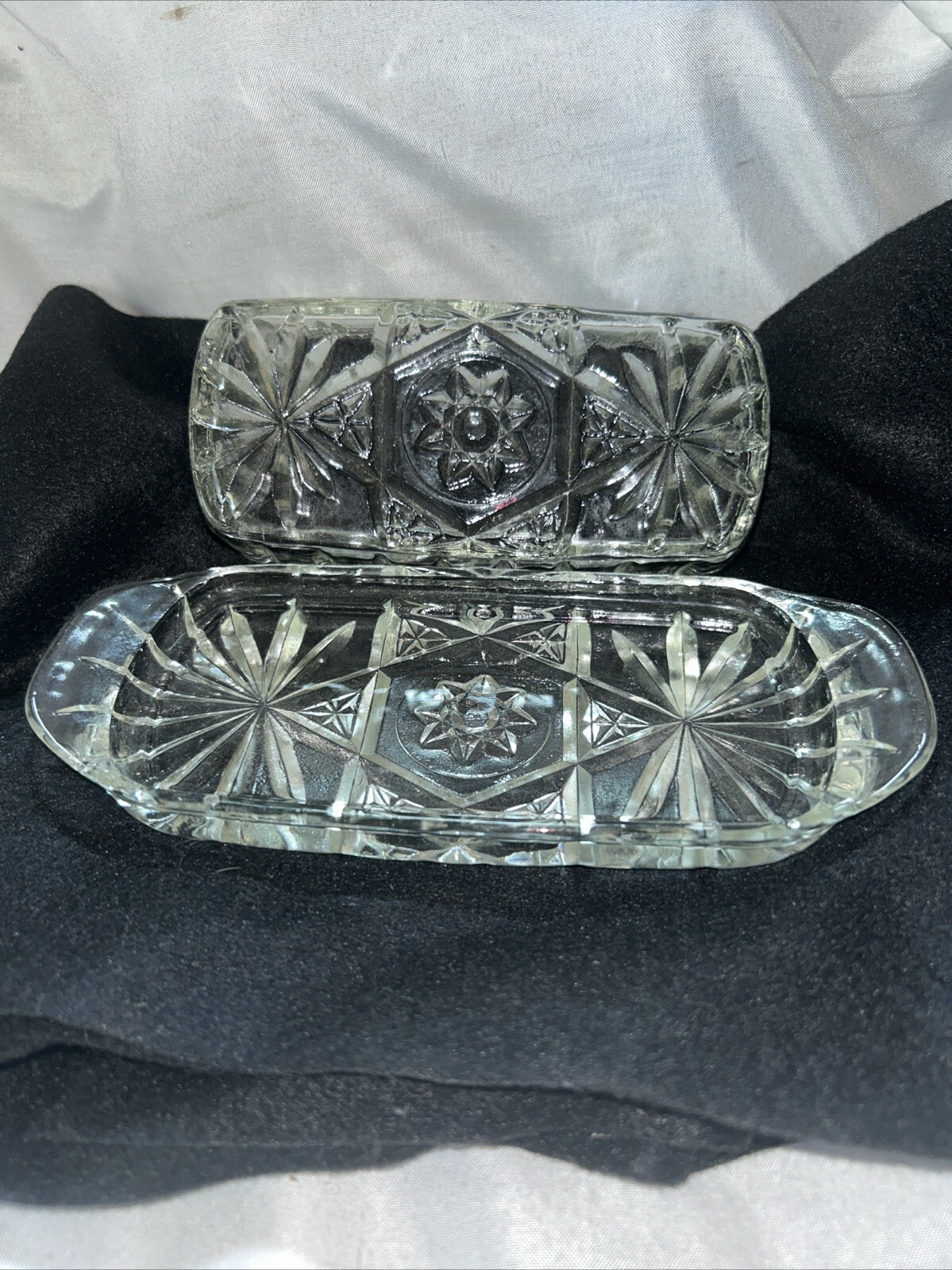 Vintage Star of David Butter Dish with Lid Mid Century Starburst Glass