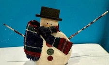 Primitive~Folk Art~Handmade Snowman Christmas Holiday Shelf Sitter
