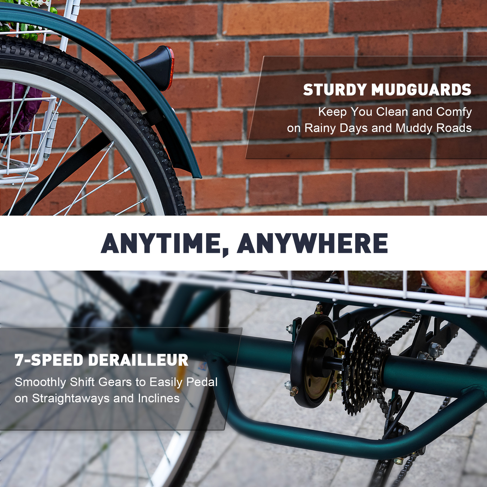 Used 24 Inch Adult Tricycle 7 Speed Trike 3 Wheel Cargo Bike w Basket