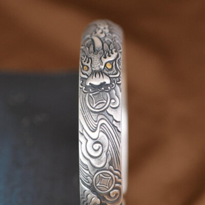 Pure S999 Fine Silver 999 Bracelet Men Women Dragon Open Bangle