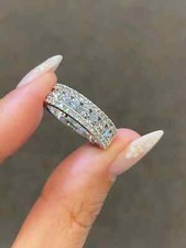 1.40Ct GENUINE ROUND BRILLIANT CUT MOISSANITE 3ROW BAND RING 925 STERLING SILVER