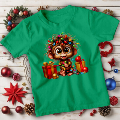 Jungen und Mädchen Affe Weihnachtsbeleuchtung T-Shirt Tee für Kinder #MC