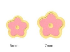 Solid 14k Yellow Gold Enamel Flower Screw Back Girls Stud Earrings