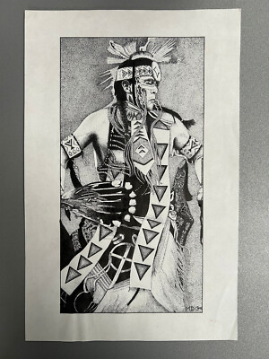 Original American Indian Warrior Dance/A4 Tintenzeichnung, ungerahmt
