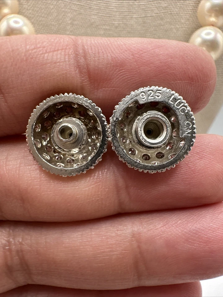 "Collar Lucas Lameth de 16 mm de perlas de imitación de vidrio rosa de plata de ley circonita cúbica 24""" Foto 3 de 4