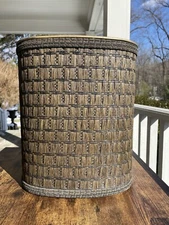 Vintage Metal Woven Weave JL Clark Wastebasket Mid- Century Trash Can