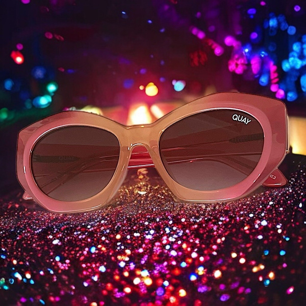 Quay Real Me Sunglasses Geometric Pink Ombre Frame Brown  display picture 3