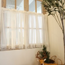 White Sheer Lace Short Curtain Tassel Half Curtain Window Drape Door One Panel