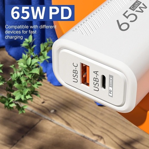 Chargeur USB 65W GaN QC3.0 Type C Chargeur Rapide Adaptateur pour iPhone Samsung - Photo 3 sur 7