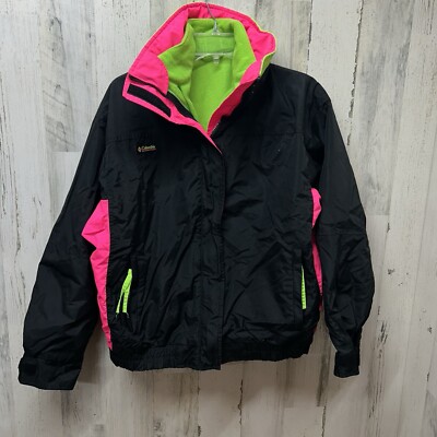 VTG 90s Columbia Bugaboo 3 In 1 Ski Coat Fleece Jacket Black / NEON Women M READ