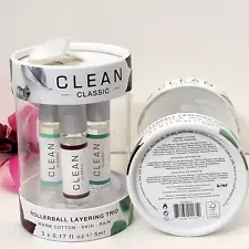 2 pk CLEAN CLASSIC ROLLERBALL LAYERING TRIO Warm Cotton, Skin, Rain GIFT SET