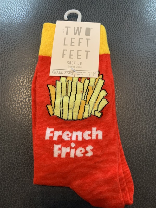 Two Left Feet Sock Co  French Fries Yellow Red Small Feet NWT M 5-8 W 5.5-9.5