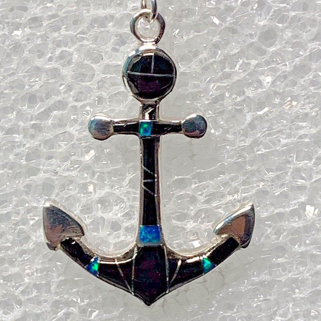 Sterling Silver Inlay MultiStone Boat Fishing Anchors with Opal Hook