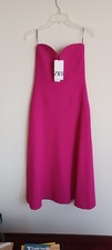 ZARA  BUSTIER MIDI DRESS Strapless Aline FUCHSIA HOT PINK 2656/707 size XS