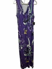 Tahari Harmonia Maxi Long Dress Sultan Purple Draped Neck Side Slits XL NWT