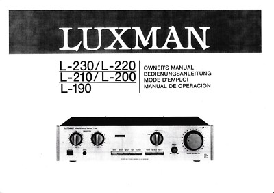 Owner's Manual-Anleitung für Luxman L-190,L-200,L-210,L-220,L-230   