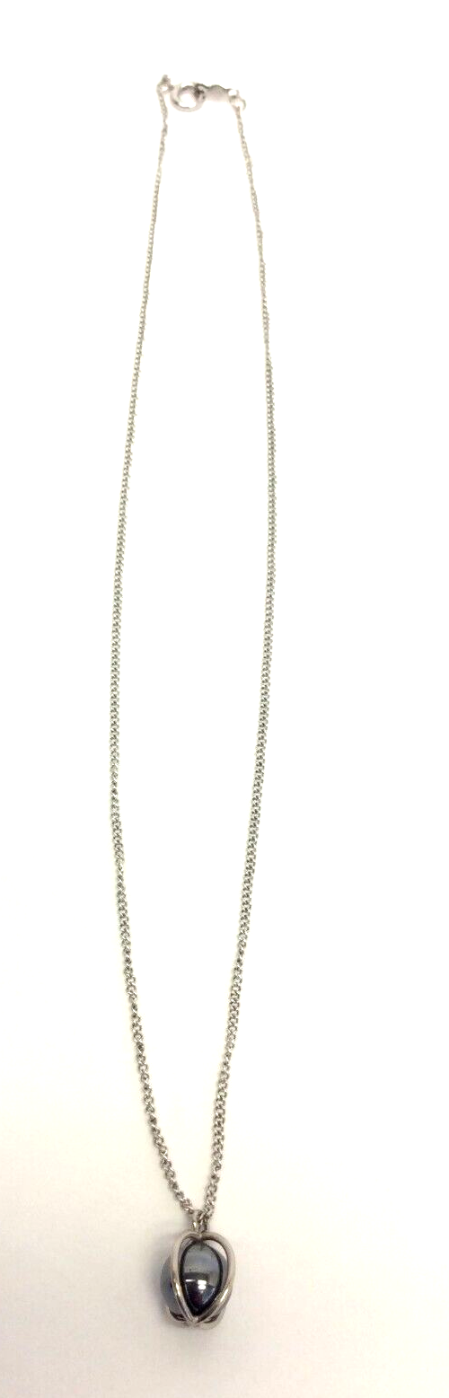Caco STG Sterling Silver Necklace with Black Ball Wrapped Pendant