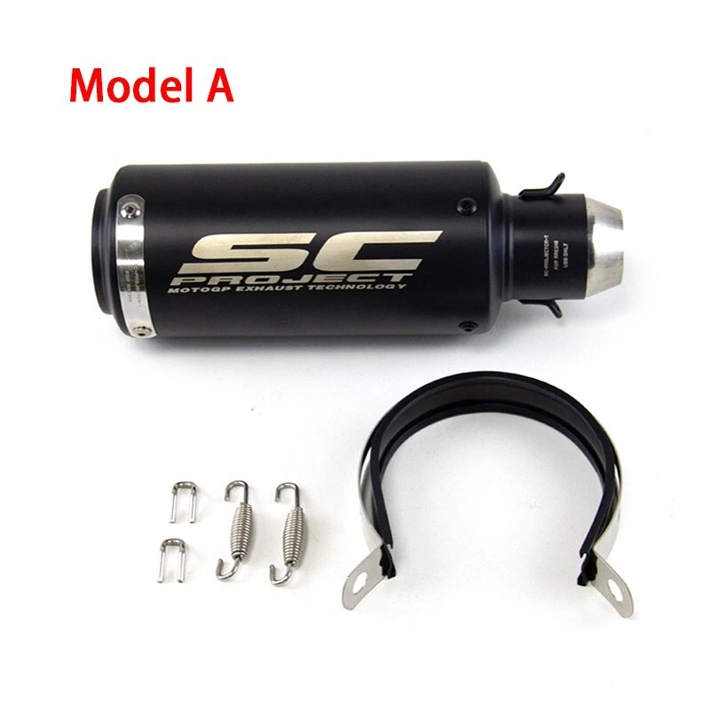 Slip-on 51mm Universal Motorcycle Exhaust Muffler Pipe Tail Tips Black/Silver - Image 3 of 4
