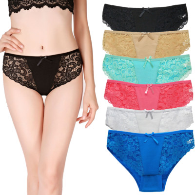 Lotto Da 3/6/12 Mutandine Bikini In Cotone Con Pizzo Donna - Vita Media, Colori Vari
