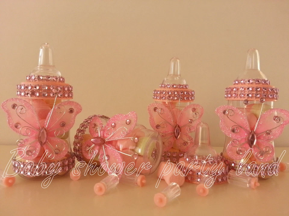 12 Pink Butterfly Bottles / Baby Shower Decoration /Favors Prizes Girl Recuerdos - Image 3 of 4