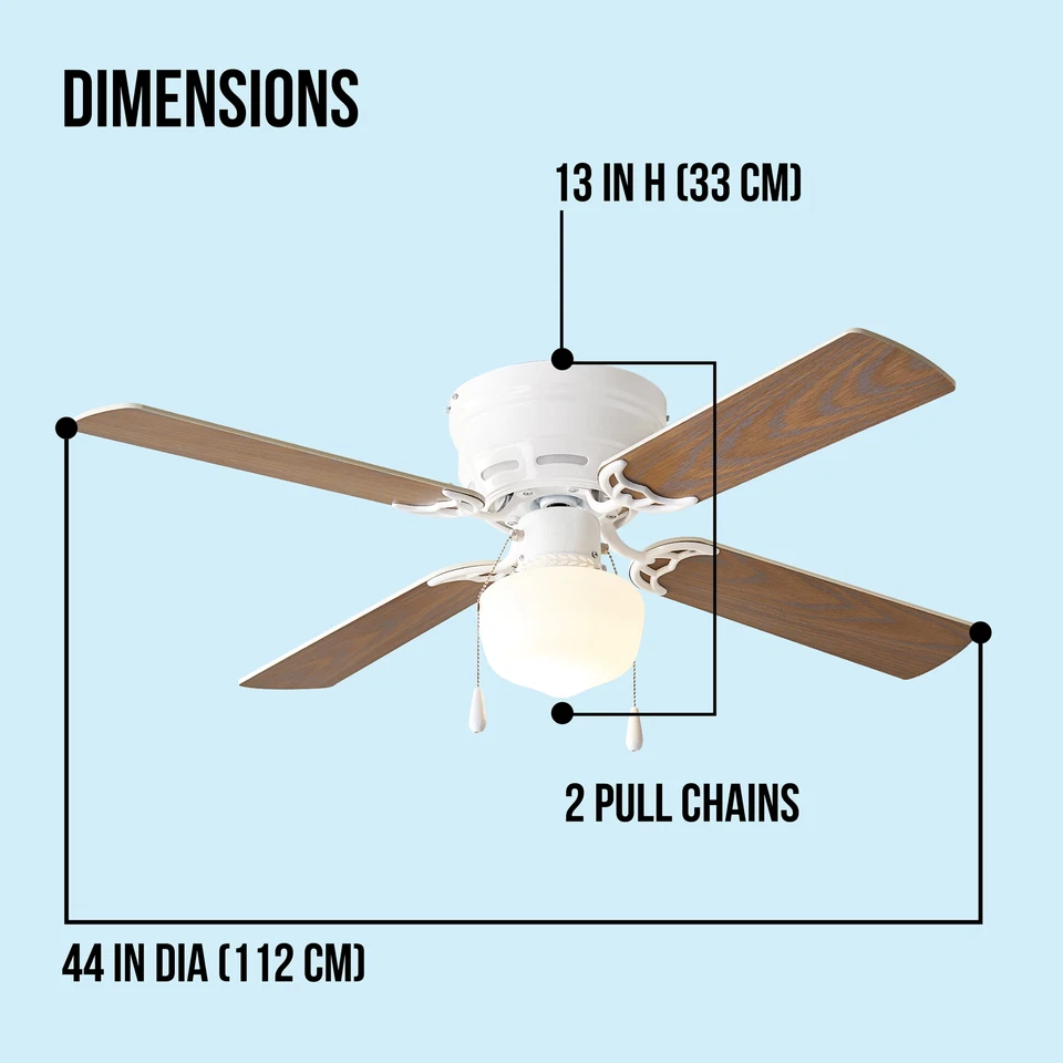 Mainstays 42" Hugger Metal Indoor Ceiling Fan with Light, White, 4 Blades, LED - Image 4 of 4